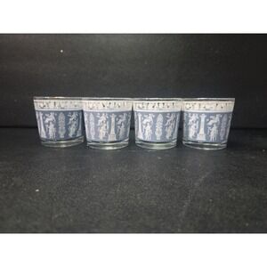 VTG MCM Jeanette‎ Glass Corinthian Blue 8oz Tumblers Whiskey Glasses Set 4